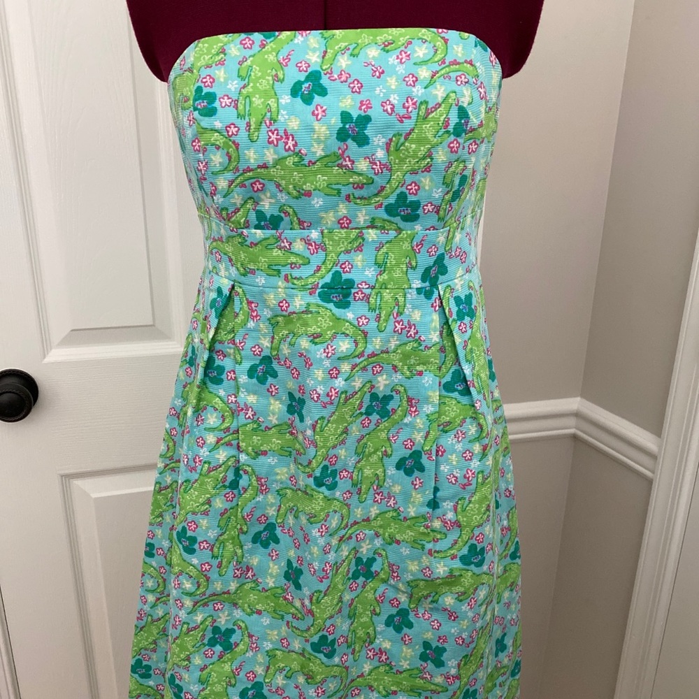 Lilly Pulitzer Alligator Gator Print Strapless Dress size 0